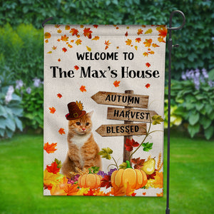 Welcome To Pet's House - Autumn, Harvest, Blessed - Personalized Pet Photo & Name Flag - Gift For Pet Lovers