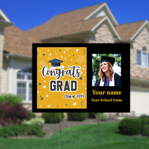 Congrats Grad, Custom Photo And Texts - Personalized Lawn Sign, Yard Sign, Graduation Gift, College Graduation