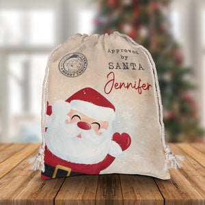 Approved By Santa- Custom Photo And Name, Personalized String Bag, Christmas Gift