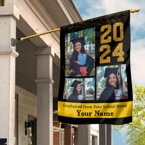 Graduated 2024 From - Custom Photo And Texts Graduation Flag, Gift For Graduation