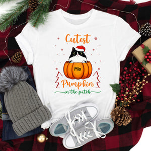 Cutest Pumpkin In The Patch - Custom Pet And Name - Personalized T-Shirt - Gift For Pet Lover, Christmas Gift