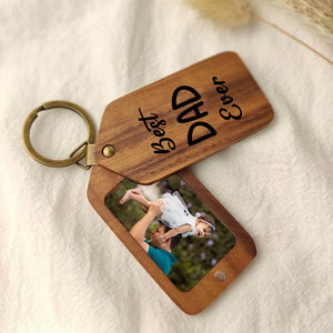 Personalized 2 Sides Wooden Keychain - Best Mom Ever - Custom Photo and Text - Gift For Family