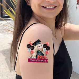 Congrats Grad Class Of 2024 Flowers, Custom Color And Name Temporary Tattoo, Personalized Grad Party Tattoo, Fake Tattoo, Graduation Gift