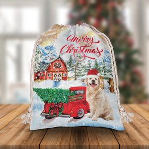 Merry Christmas Pet With Red Car - Custom Photo, Personalized String Bag, Gift For Pet Lover, Christmas Gift