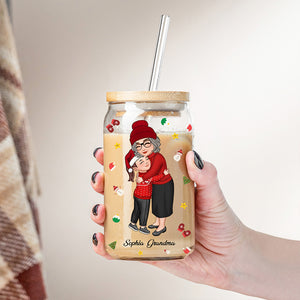 Grandma And Kid Hugging - Customization Glass Bottle, Frosted Bottle, Gift For Family, Christmas Gift