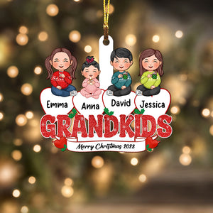 Christmas Kids On Snow Heart - Custom Appearances And Names, Personalized Acrylic Ornament - Gift For Christmas