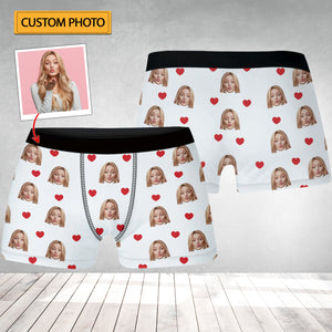 Custom Photo, Personalized Heart Boxer Shorts - Gift For Family, Gift For Couple