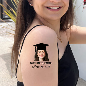 Congrats Class Of 2024, Custom Temporary Tattoo With Personalized Photo And Text Name, Fake Tattoo, Graduation Gift