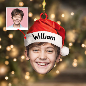 Christmas Hat - Christmas Gift For Family, Custom Photo And Name - Personalized Acrylic Ornament