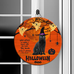 Personalized 'Witches & Black Cats' Halloween Wooden Door Sign, Custom Photo And Name - Halloween Gift