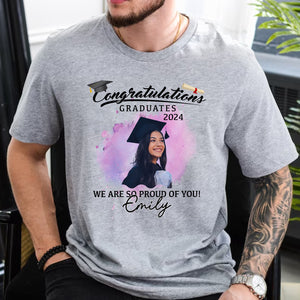 Congratulations Graduated We Proud Of You, Custom Photo And Texts - Gift For Graduation - Personalized Shirt