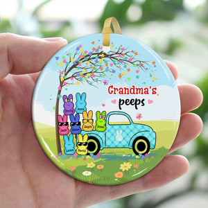 Family Rabbit Peeps And Car, Custom Appearances And Names- Personalized Ceramic Ornament - Gift For Family