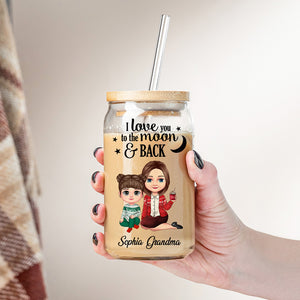 I Love You To The Moon And Back - Customization Kid And Grandma Glass Bottle, Frosted Bottle, Gift For Family, Christmas Gift