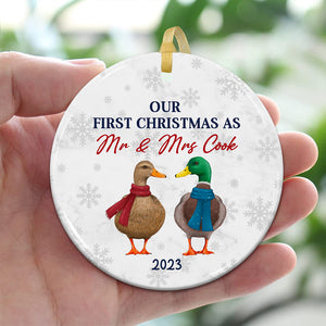 Our First Christmas As Family - Personalized 2 Sides Ceramic Ornament - Custom Photo Gift For Family