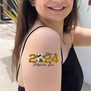 Sunflower Grad Class Of 2024, Custom Photo And Name Temporary Tattoo, Personalized Grad Party Tattoo, Fake Tattoo, Graduation Gift