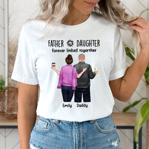 Daughter And Father Forever Linked Together - Custom Appearances And Names - Personalized T-Shirt - Family Gift