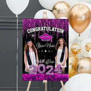 Congratulation Class Of 2024 Queen Custom Party Welcome Sign - Custom Photos And Texts Grad Party Sign - Personalized Graduation Decoration - Graduation Sign