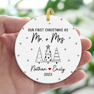 Our First Christmas As Mr & Mrs - Personalized Ceramic Ornament - Gift For Christmas, Family Gift