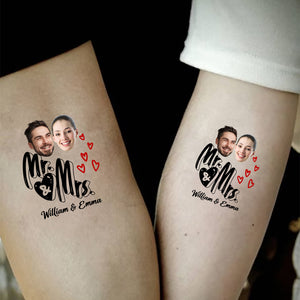 Mr & Mrs Tattoo, Custom Face Photo And Texts Temporary Tattoo, Personalized Party Tattoo, Fake Tattoo