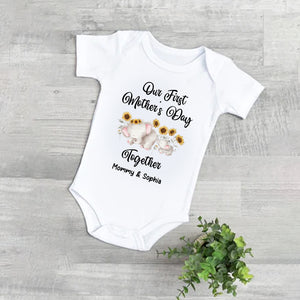 Our First Mother's Day Together - Elephant And Custom Names - Personalized Baby Onesie - Gift For Mother Day