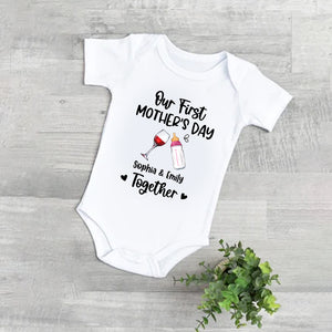 Our First Mother's Day Together - Custom Drink And Names - Personalized Baby Onesie - Family Gift