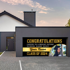 Congratulation Cheers To A Bright Future Class Of 2024 - Personalized Photo, Your Name And School Name Single Garage, Garage Door Banner Covers - Banner Decorations