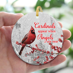 Cardinal Appear When Angels Are Near - Personalized 2 Sides Ceramic Ornament - Memorial Gift, Custom Photo Gift