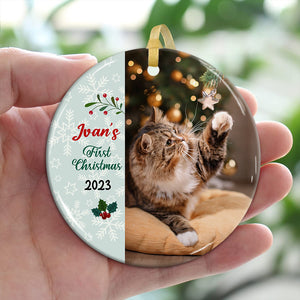 Merry First Christmas - Personalized Photo And Name Ceramic Ornament - Gift For Christmas, Gift For Pet Lover, Gift For Family