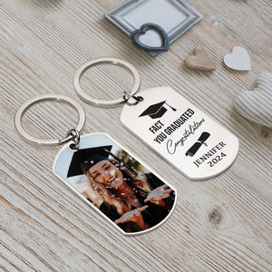 Fact You Graduated Congratulations , Personalized Photo And Text Metal Keychain, Graduation Gift