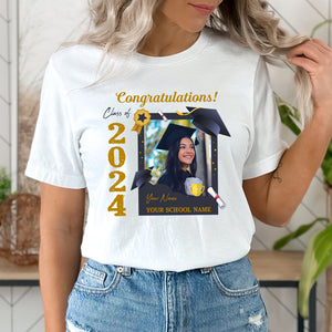 Congratulations Class Of 2024, Custom Photo And Texts - Gift For Graduation - Personalized Light Shirt