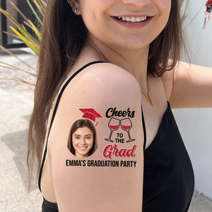 Cheers To Grad Graduation Party, Custom Temporary Tattoo, Personalized Photo And Name, Fake Tattoo, Graduation Gift