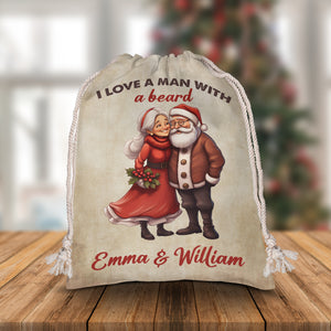 I Love A Man With A Beard - Custom Name, Personalized String Bag, Christmas Gift