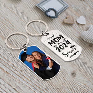 Proud Of A Senior, Personalized Photo And Text Metal Keychain, Graduation Gift