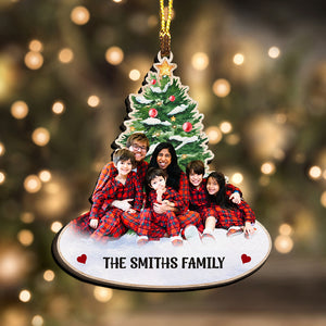 Christmas With Family, We Are Family - Custom Photo And Name, Personalized Acrylic Ornament - Gift For Christmas, Family Gift