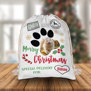 Merry Christmas Special Delivery For Pet Lovers - Custom Photo, Personalized String Bag, Gift For Pet Lover, Christmas Gift