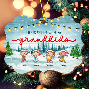 Life Is Better With My Grandkids - Custom Name - Personalized Custom Shaped Wooden Ornament, Memorial Gift, Gift For Family