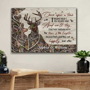 Deer Couple Camo Once Upon A Time - Happily Ever After - Personalized Canvas, Halloween Gift, Gift For Family, Couple