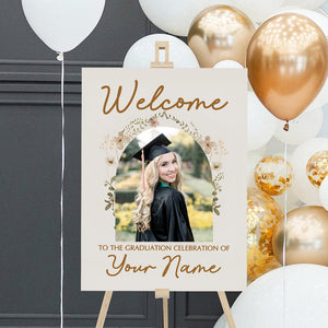 Welcome To Celebration Custom Party Welcome Sign - Custom Photo And Texts Grad Party Sign - Personalized Graduation Decoration - Graduation Sign