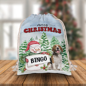 Merry Christmas Pet And Snowman - Personalized String Bag, Christmas Gift, Gift For Pet Lover