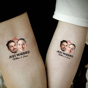 Just Married Tattoo, Custom Face Photo And Texts Temporary Tattoo, Personalized Party Tattoo, Fake Tattoo