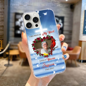 A Big Piece Of My Heart Lives In Heaven - Custom Photo And Name - Personalized Phone Case, Christmas Memorial Gift