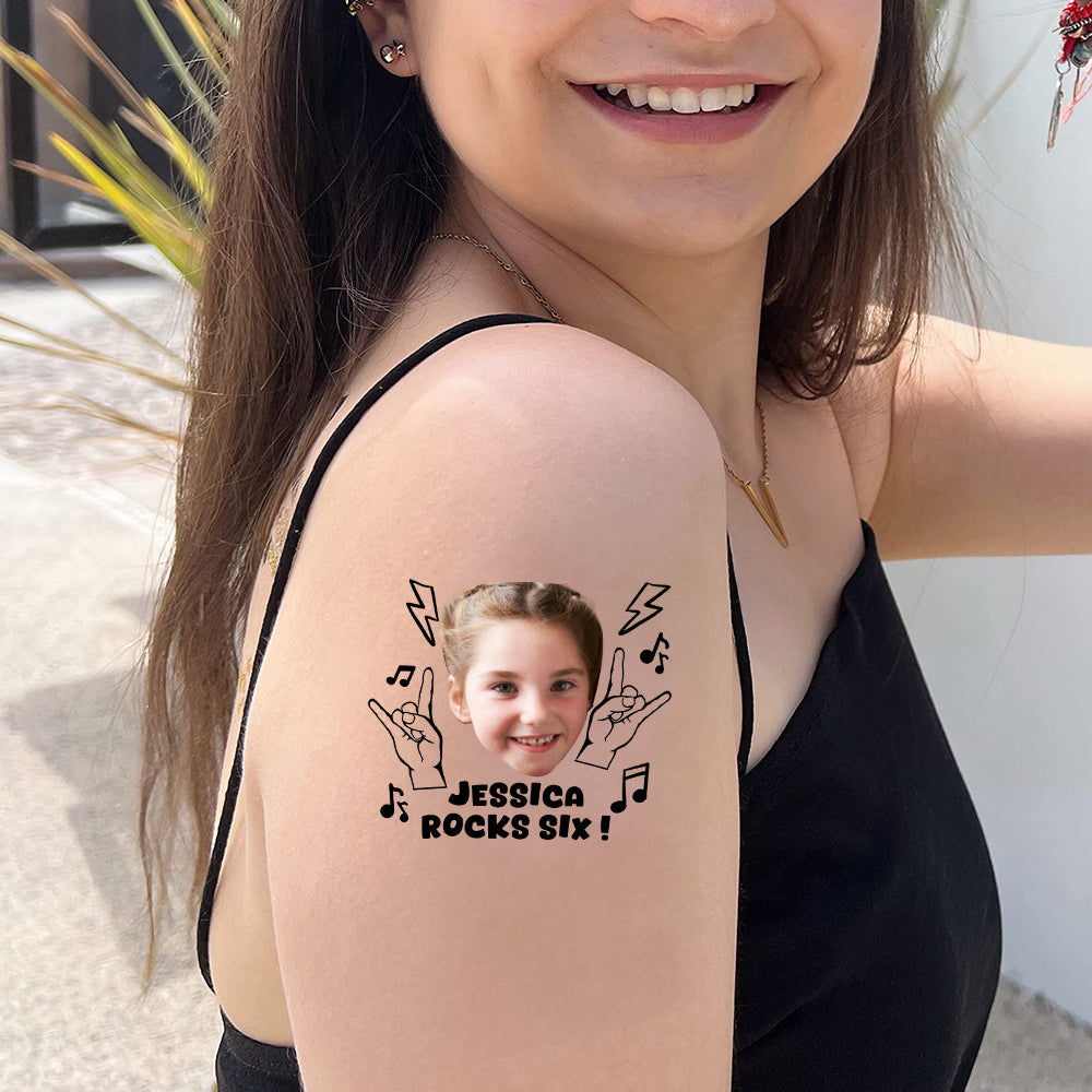 Rocker Kid, Custom Face Photo And Texts Temporary Tattoo, Personalized ...