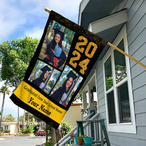 Graduated 2024 From - Custom Photo And Texts Graduation Flag, Gift For Graduation