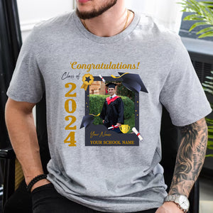 Congratulations Class Of 2024, Custom Photo And Texts - Gift For Graduation - Personalized Light Shirt