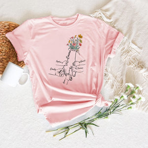 Flowers Family Member Names - Custom Texts - Personalized T-Shirt - Family Gift