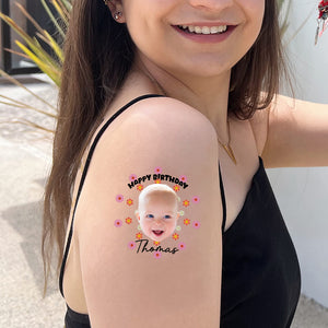 Happy Birthday Baby Party, Custom Face Photo And Texts Temporary Tattoo, Personalized Tattoo, Fake Tattoo