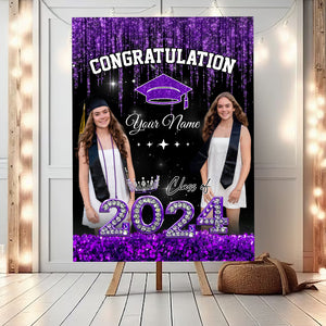 Congratulation Class Of 2024 Queen Custom Party Welcome Sign - Custom Photos And Texts Grad Party Sign - Personalized Graduation Decoration - Graduation Sign