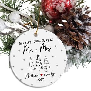 Our First Christmas As Mr & Mrs - Personalized Ceramic Ornament - Gift For Christmas, Family Gift