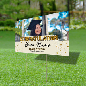 Congratulation Class Of 2024, Custom School Name, Your Name And Photo, Personalized Lawn Sign, Yard Sign, Gift For Graduation