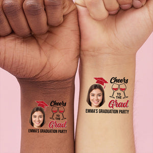 Cheers To Grad Graduation Party, Custom Temporary Tattoo, Personalized Photo And Name, Fake Tattoo, Graduation Gift